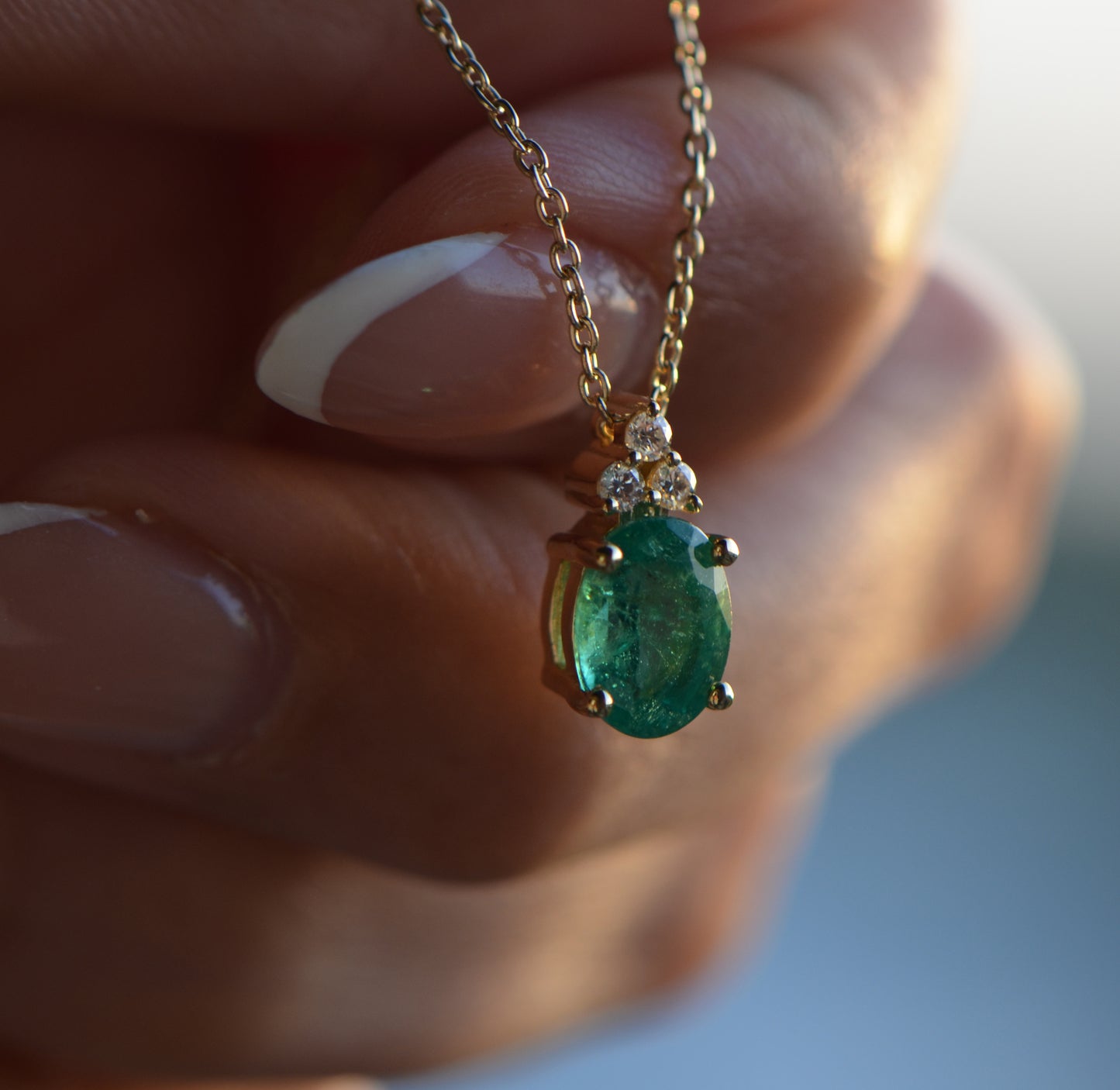 Oval Green Emerald Necklace